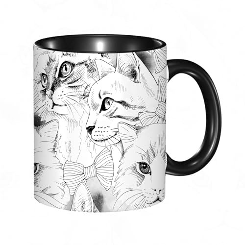 HRRASFAZF Tasse à Café | Tasse Céramique Fine | Cadeau Original | 330ml | Mug avec Anse | Cadeau Original pour Homme et Femme | modèle avec des portraits d'images de chats en cravate.