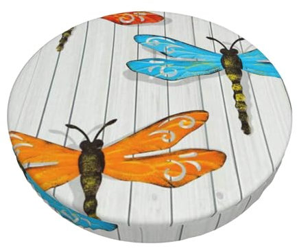 Sefzcxdn Dragonfly Fence Print Round Bar Stool Covers Non-Slip Washable Soft Protective Dining Chairs Cushion Pad Cover 14 Inch