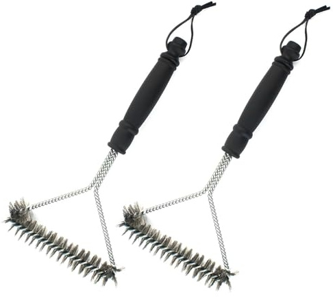 Qixuer 2 spazzole per barbecue, 12 pollici/30 cm, in acciaio inox, triangolari a 360°, spazzola per la pulizia della griglia a gas e a carbonella