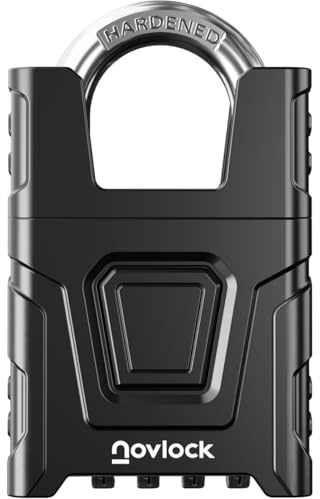 NOVLOCK Heavy Duty Outdoor Combination Padlock with 0.31 (8mm) Cut-Resistant Shrouded Shackle – Weatherproof 4-Digit Lock for Gates, Fences, Sheds, Storage Units, Cabinets, Lockers – 1-Pack, Black