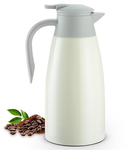 Nymblis 2L Thermal Carafe Jug, Double-Walled Vacuum Coffee Pot (White) | Stainless Steel, Insulated Coffee Jug, Leak-proof, with Ergonomic Handle, for Hot & Cold Beverage, Tea, Water, Milk