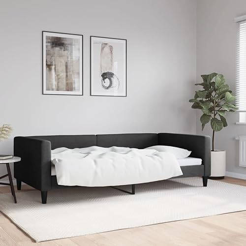 HaoChrymec Tagesbett Schwarz Stoff, Multifunktionales Schlafsofa, Robustes Gestell, schlafsofa, einzelbett, Für Wohnzimmer & Schlafzimmer, 100x200 cm