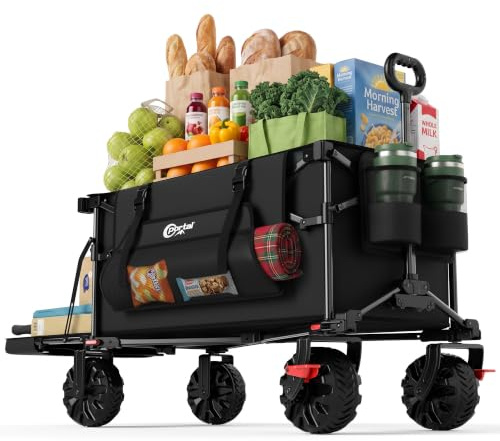 Portal Chariot de Transport Pliable XXL 400L Capacité 210kg avec Hayon Rabattable Roues Tout Terrain 360° Frein Double Poignée Réglable Idéal pour Jardin Plage Camping et Courses