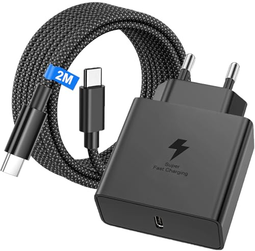 45W Snabbladdare för Samsung Galaxy S26 Ultra/S26+/S26/S25/S24/S23/S22/S21 Ultra/S20/Note 20, Snabbladdare med 2M Flätad Nylon USB C-kabel USB C-väggadapter USB C-laddare Typ C