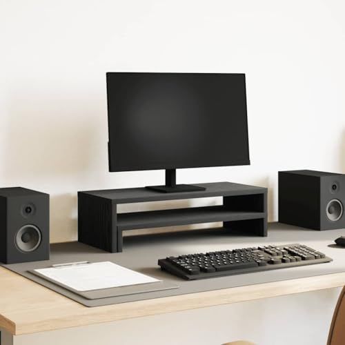 Kaloriko monitorställ svart ekutseende av trämaterial 54 x 22 x 15 cm med hylla och förvaringsutrymme för kontor, hemmakontor, ergonomiskt utrymmesbesparande