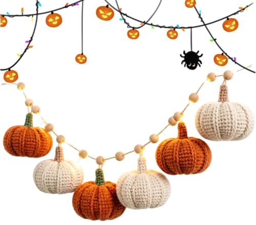 Halloween ationsbelysning Inomhus Öppen spis lantlig virkad höstgirland | Höst Thanksgiving pumpa skördefest ljuslinga för heminredning festligheter öppen spis skördetid lantlig helg utomhus
