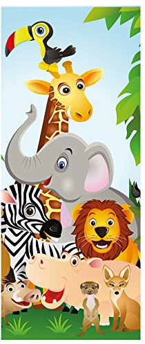 Bilderdepot24 Türtapete Dschungeltiere Cartoon II 90 x 200 cm - einteilig Türaufkleber Türfolie Türposter - Kinderzimmer Kinderbild Junge Mädchen Afrika Tiere