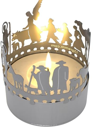 Krippe Windlicht Schattenspiel Geschenk, 3D Edelstahl Aufsatz für Kerze inkl. Karte