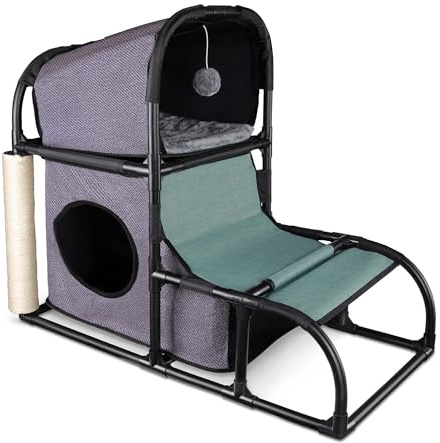 Goetland Moderno árbol casa condominio Muebles para Mascotas Grande Gato Torre Cama rascador Poste Escalador Agujeros Colgante Juguete