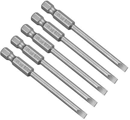 sourcing map 5 Pcs 4mm Slotted Tip Magnetic Flat Head Screwdriver Bits, 1/4 Inch Hex Shank 3-inch Length S2 Power Tool