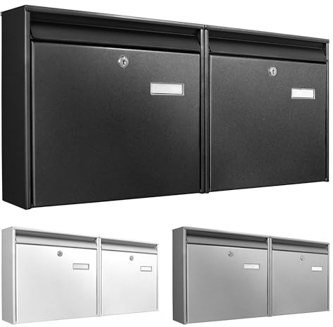 banjado Burg-Wächter Briefkastenanlage - Briefkasten 2 Parteien Schwarz - Doppelbriefkasten - Postkasten Mehrfamilienhaus - Briefkasten XXL mit Namensschild - Briefkästen