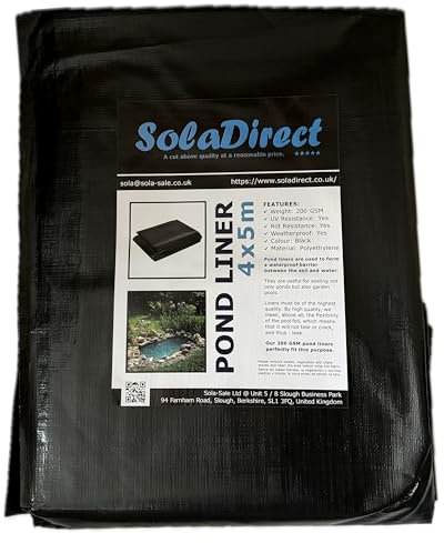 Pond Liner 4 x 5 m - 200 GSM Flexible Tear-Resistant UV-Resistant Garden Fish Pond Liner for Water Features, Koi, Ponds, Fountains, Landscaping - Durable Long Lasting Heavy Duty Waterproof Sheet
