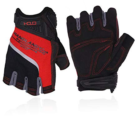 HANDLANDY Gants de Travail Sans Doigts pour Hommes, Gants de Travail à Demi-Doigts Avec Une Prise AntidéRapante, Amortissement Des Chocs et Respirabilité Rose M