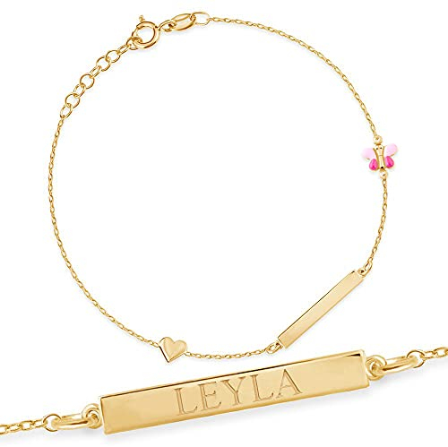 Maverton ID Kinder Armband 333 Gold - mit Namen + personalisierte Geschenkbox mit Gravur - Weihnachtsgeschenke - Geschenk zur Geburt Taufe Geburtstag - Länge: 13-17 cm - 8 Karat