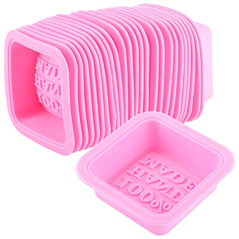 Moules à savon 25 pièces moules à savon en Silicone de forme ronde carrée moules à bougie multifonction faits à la main(Rose)