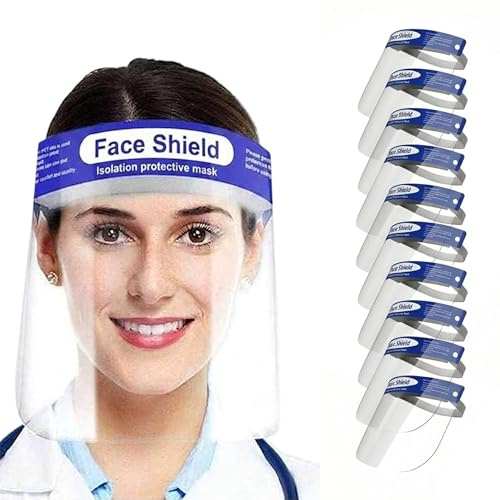 YNR Plastic Safety Face Shield - Full Face Dust Protection, Adjustable Shield Wide Visor Resistant, Spitting Anti Fog Lens, Lightweight, Comfort Soft Sponge, Portable & Easy to Carry Unisex | (10PCS)