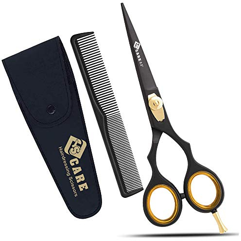 YSCARE Hairdressing Barber Hair Scissors for Hairdressers Barbers Stainless Steel Hair Cutting Shears - for Salon Barbers Shears for Men, Women, Children (Black 6.5)