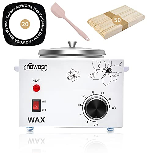Single Wax Warmer Professional Electric Wax Heater Machine for Hair Removal, Large Wax Pot Paraffin Facial Skin Body Spa Salon Equipment with Adjustable Temperature Set, 50 Wax Sticks & 20 Collars