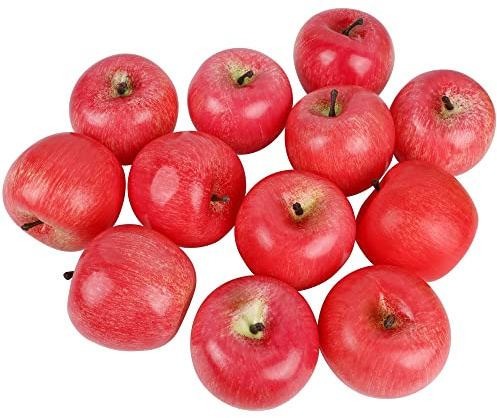 Cllayees Fake Fruit Artificial Apples, Set of 12 Decorative Fruit Lifelike Faux Apples Realistic Fruits Apple Decorations for Kitchen, Realistic Fake Fruits Party Props Home Decor