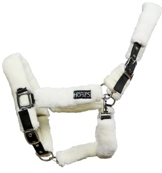 Horses, Nylon Halfter Soft Fluffi, Komfortables Halfter zum Führen des Pferdes an der Hand oder zum Sichern beim Putzen, Satteln oder Transportieren (Pony, Beige)