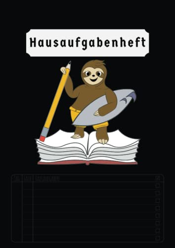 Hausaufgabenheft: Grundschule Junge Faultier | Ohne Datum Aufgabenheft Din A4 | 50 Blatt | Aufgabenheft Klasse 1 2 3 4 | Schwarz | Version 2022/2023
