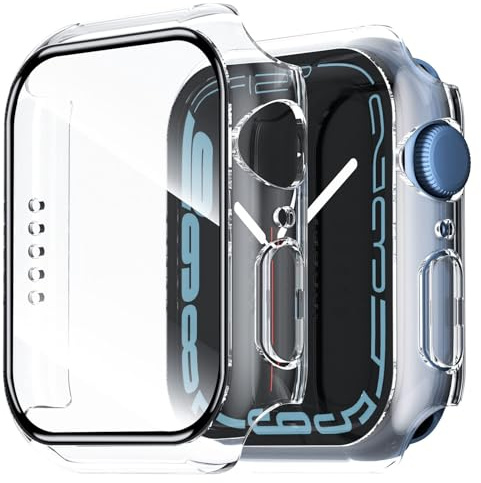 NEW'C 2 Stücke Hülle mit Glas Displayschutz für Apple Watch Series 8/7 41mm - Overall PC Case Slim Hartglas Displayschutz Schutzhülle für Apple Watch 41mm Serie 8/7 - Transparent