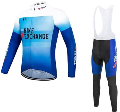 SGCIKER 2022 Team BIKE EXCHANGE Lange Ärmel Radtrikot Set, Herren Dünne Sonnenschutz Atmungsaktive MTB-Fahrradbekleidung Fahrrad Shirt Bike Clothing Gel Pad (5XL)