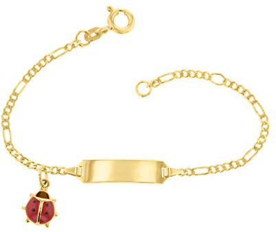 JC Trauringe Baby- & Kinder ID-Armband Marienkäfer Goldarmband 333 Gold 14 cm I Figaro Armband mit Gravur Taufarmband Gold Namensarmband Kinderschmuck | Nickelfrei | Made in Germany I I 5.53052-105