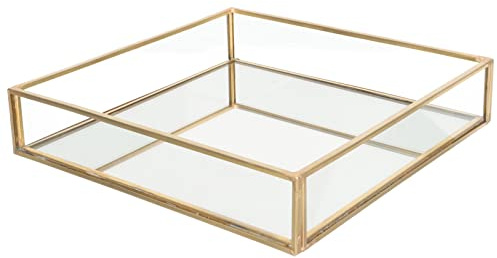 ULTECHNOVO Brass Tray Decorative Tray for Vanity Perfume Holder Organizer Jewelry Makeup Storage Bathroom Counter Dresser Top Decor for Bedroom Entryway and Home