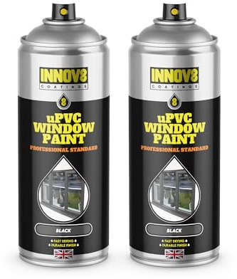 UPVC WINDOW SPRAY PAINT - DIY - NO PRIMER OR TOP COAT – 400 ml - Professional Standard - Fast Drying - BLACK - Windows, Doors, Conservatories, Exterior & Interior - Satin Finish
