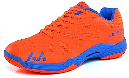 NGARY Badminton Schuhe für Erwachsene Herren leichte atmungsaktive Innenbereich -Sneakers für Tennis Tisch Tennis Racketball Squash Volleyball,Orange,44 EU