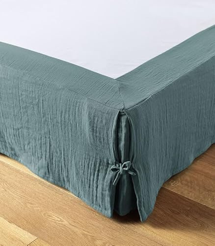Cache sommier L’Effet Papillon - Housse sommier 100% Double Gaze de Coton Hauteur 30cm [ Cache-sommiers ] (Bleu Canard, 160x200 cm)