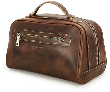 Contacts Kulturtasche Herren Leder,Große Rasierset Kulturbeutel für Herren, Damen Badezimmer Duschtasche für die Pflege Reise Toilettenartikel