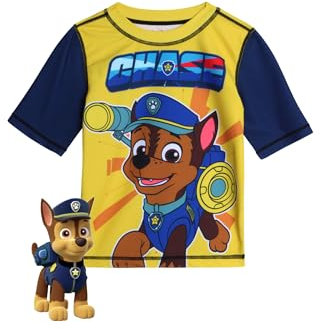 Nickelodeon Paw Patrol Rashguard-Top für Jungen, Chase und Marshall, schnell trocknendes Sand- und Sonnenschutz-Schwimmshirt (2T-12), Chase Gelb/Marineblau, 3 Jahre