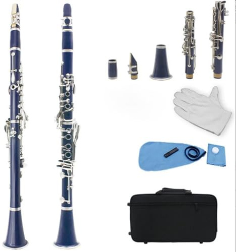 Klarinetten-Set Bb-Klarinette, 17 Tasten, Bakelit-Holz, Professionelles Holzblasinstrument, Tenorklarinette Mit Kastenrohr (Color : Blue)