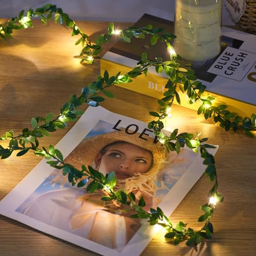 Ariceleo 5m Künstliche Girlande USB-Fee-Lichter, 1 Packung, 50 LED Ranken-Lichterkette mit Fernbedienung, Timer & 9 Modi, Kupferdraht, Warmweiß, Ideal für Weihnachts, Hochzeits und Partydekorationen