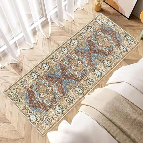 Generisch Boho Teppich Läufer Schlafzimmer Waschbarer Läufer Flur Vintage Kurzflor Carpet Orientalisch Bettvorleger Teppich rutschfest Indoor Küchenläufer Teppich Für Balkon Flur 50x160cm