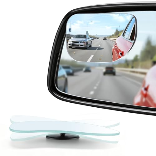 LivTee XLarge Blind Spot Mirror, Rounded Rectangle HD Glass Frameless Convex Rear View Mirrors Exterior Accessories with Wide Angle Adjustable Stick for Car SUV and Trucks, Pack of 2