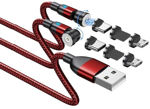 BITHAI Magnetisches Ladekabel 540 drehbar magnetisches HandyLadegerät [2 Pack 1 m/1 m] 3in1 magnetisches Ladekabel aus Nylon geflochtenes USBKabel für iPhone
