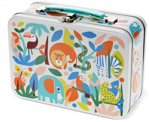 Dotcomgiftshop Metallköfferchen Wild Wonders Metall Box Dschungel-Tier-Motiv für Kinder ab 3 Jahre