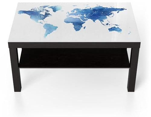 DEQORI Glastisch | schwarz groß 90x50 cm | Motiv Blauer Planet | ausgefallener Beistelltisch aus Glas | Hochglanz Couchtisch fürs Wohnzimmer | moderner Couch Tisch mit Design