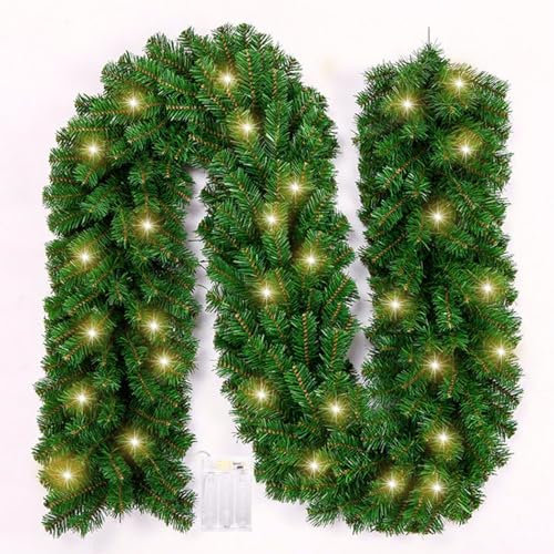 Christmas Garland Decorations With 50 LED Light - 9 Ft Artificial Prelit Christmas Xmas Garland Mantel Decor Christmas Girnalda Green Holiday Decorations for Indoor Outdoor (Green)