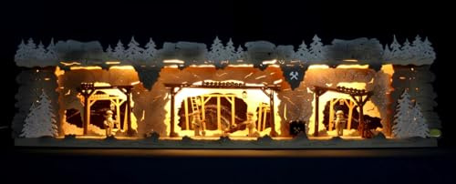Große 75cm LED Panorama 3D Schwibbogen Sockel/Erhöhung - Bergbau/Bergmänner verschneit - Handwerkskunst aus dem Erzgebirge