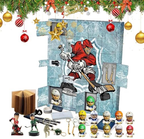 Hockey Adventskalender 2024, Sport Adventskalender, 24-Tages Countdown Kalender Mit 24 Kleinen Türen, Eishockey Figuren Spielzeug Adventskalender 2024, Eisball Dekoration Miniatur Andenken Für Kinder