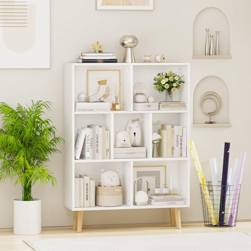 HaodaCulture Bücherregal 7 Fächer, Würfelregal Weiß, Bücherschrank mit 4 Beinen, Aufbewahrungregal, Trennwand, Präsentation, Aktenregal, für Wohnzimmer, Schlafzimmer, Büro, 80 x 24 x 110cm