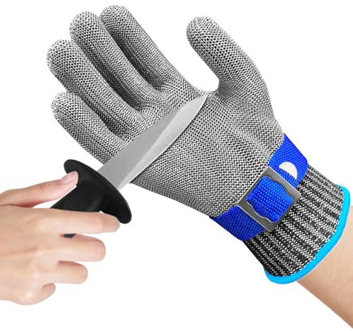 Gants anti-coupures de cuisine, gants de travail alimentaires de niveau 9 avec couteau pour huîtres et coupe de viande, éplucher les huîtres, cuisine, jardin, coupe du bois (M)