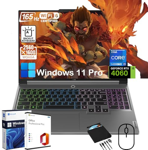 Lenovo Legion 5i - Computer portatile da gioco, con unità CD/DVD esterna e durata dell'ufficio, display da 16 a 165 Hz, Intel 24-Core i9-14900HX, RTX 4060, KB retroilluminato, Win 11 Pro, con