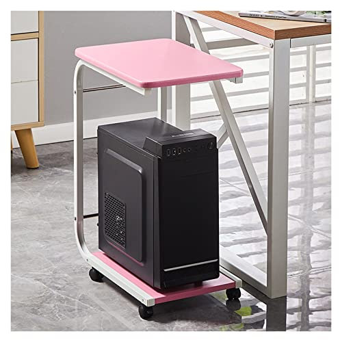 GLigeT Soporte para impresora de 2 niveles con ruedas giratorias, estantería móvil para casa, oficina, soporte de CPU, carro, PC, portátil, mesa alta (rosa)
