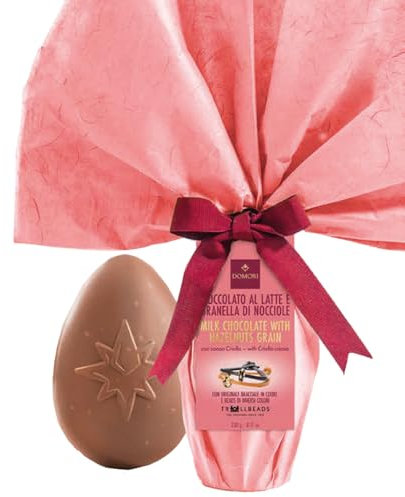 Huevo de Pascua de chocolate con leche y granos de avellanas caramelizadas | Domori | Pulsera de cuero Sorperesa Trullbeads | Dulce Pascua | 250 gr | Sin gluten