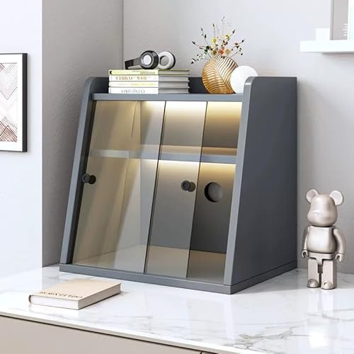 Large White Wooden Bread Bin for Kitchen Countertop Double Layered Bread Box nizer with Tea Cup Holder and Mug Shelf Grey Color